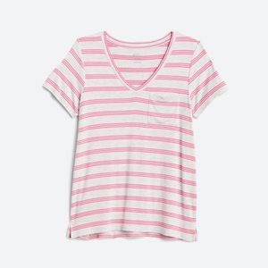 Market & Spruce sz M Hannah V-Neck Pocket Knit Tee Pink Gray Stripe